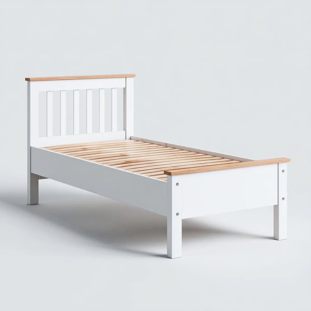 Letto singolo per bambini bianco e pino naturale 90 x 200 cm in legno massello con rete a doghe rettangolare