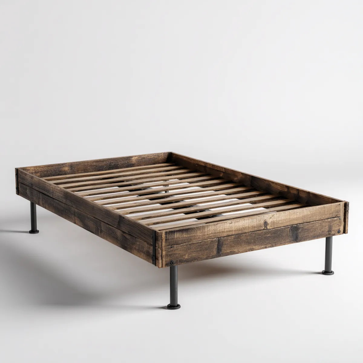 Struttura letto matrimoniale 160 x 200 cm marrone scuro in legno massello rettangolare con rete a doghe