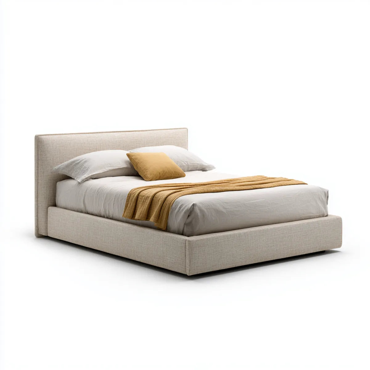 Letto matrimoniale imbottito beige 160 x 200 cm in poliestere rettangolare