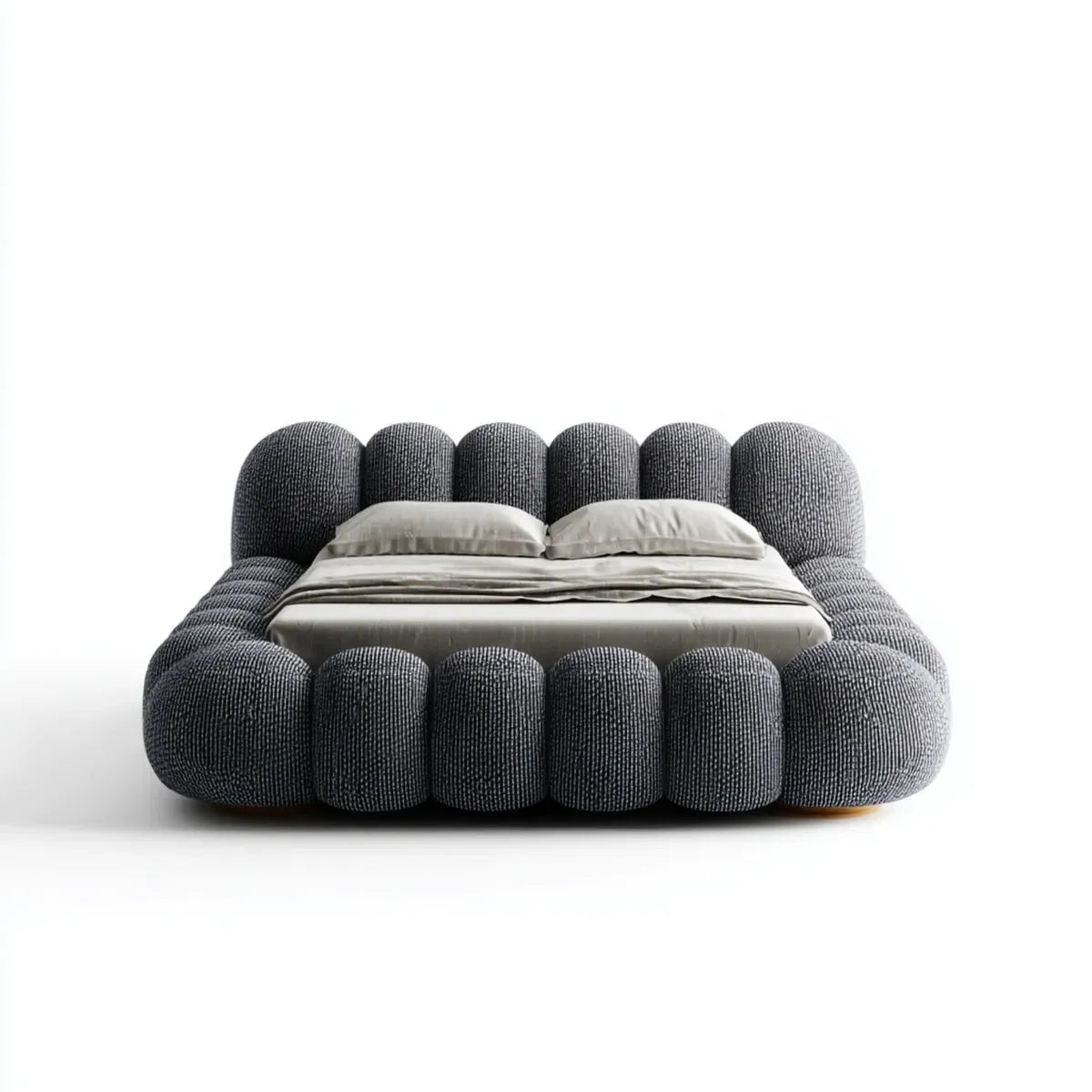 Letto matrimoniale imbottito grigio antracite 180 x 200 cm in poliestere a forma arrotondata
