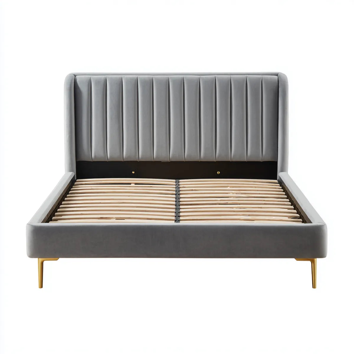 Letto matrimoniale con rete a doghe grigio 160 x 200 cm in velluto di poliestere rettangolare