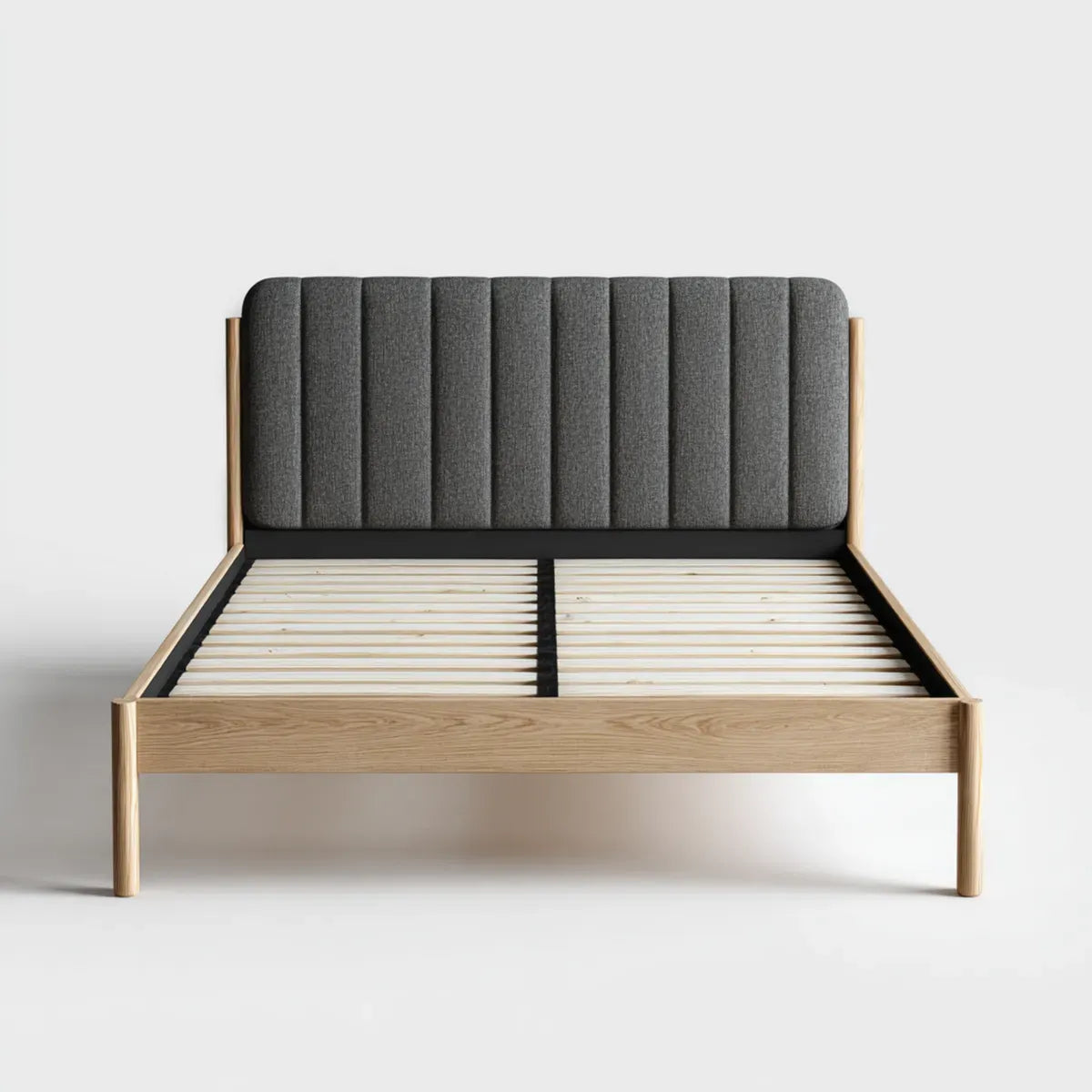 Letto matrimoniale con testiera imbottita grigio antracite 160 x 200 cm in legno massello di rovere rettangolare
