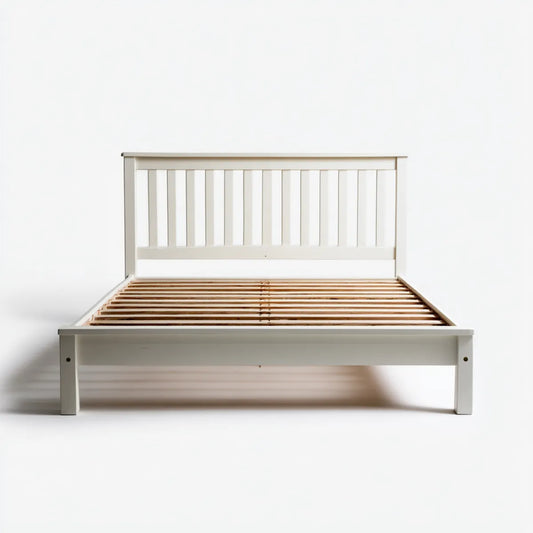 Letto matrimoniale bianco 160 x 200 cm in legno massello rettangolare con rete a doghe