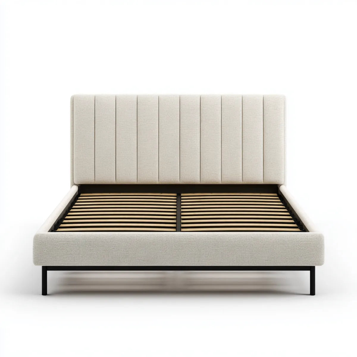 Letto matrimoniale imbottito beige 160 x 200 cm con testiera verticale in poliestere forma rettangolare