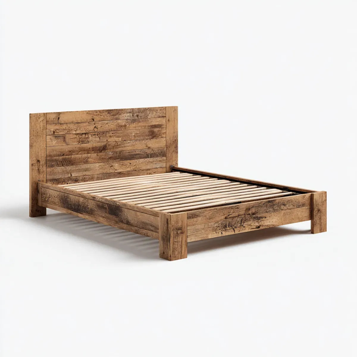 Letto matrimoniale con rete a doghe marrone rustico 160 x 200 cm in legno massello rettangolare