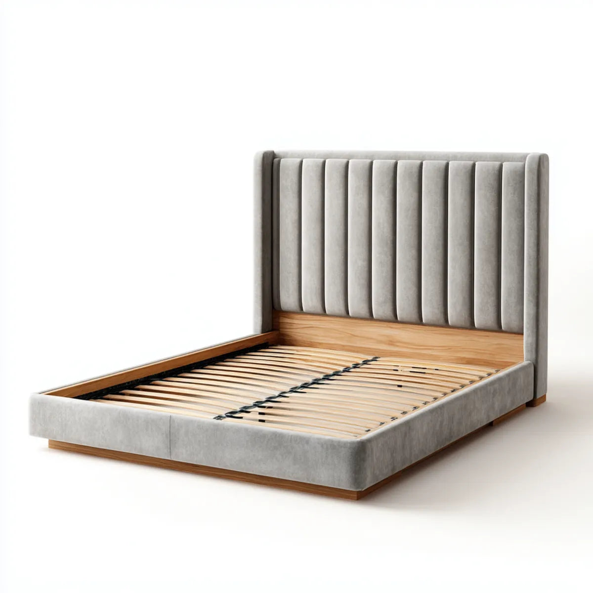 Letto matrimoniale imbottito grigio 160 x 200 cm in velluto di poliestere rettangolare con rete a doghe