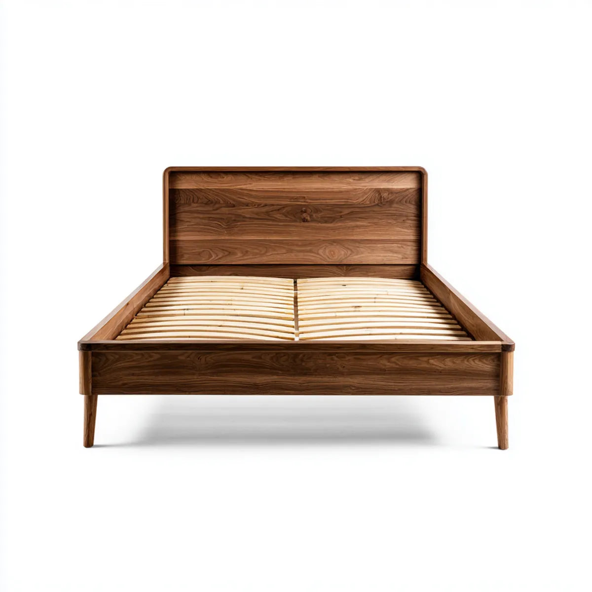 Letto matrimoniale in legno massello di noce 160 x 200 cm rettangolare con rete a doghe