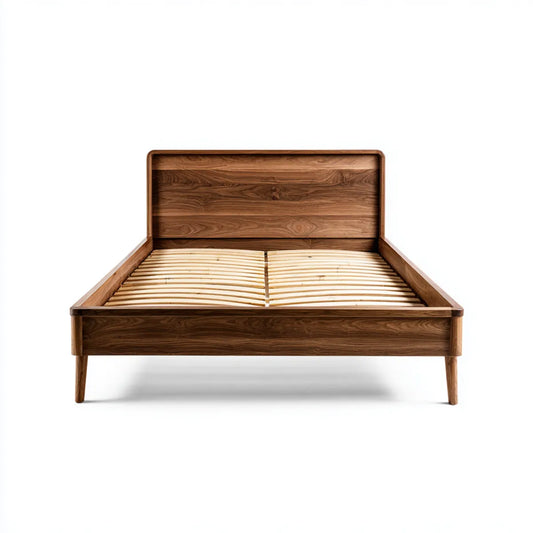 Letto matrimoniale in legno massello di noce 160 x 200 cm rettangolare con rete a doghe