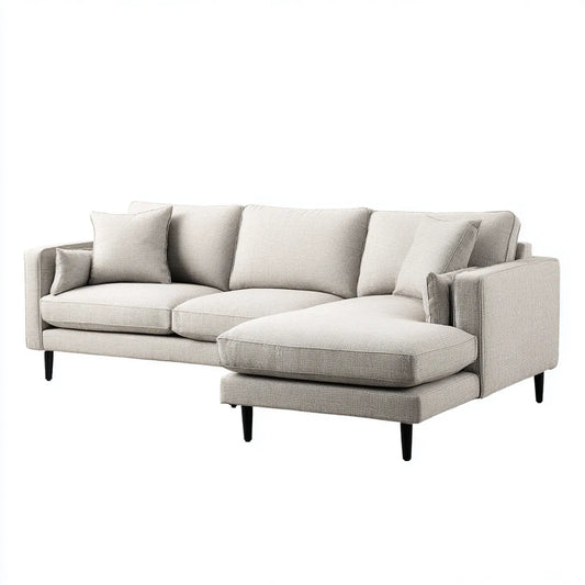 Divano angolare 3 posti beige con chaise longue in poliestere a L 260 x 160 x 85 cm