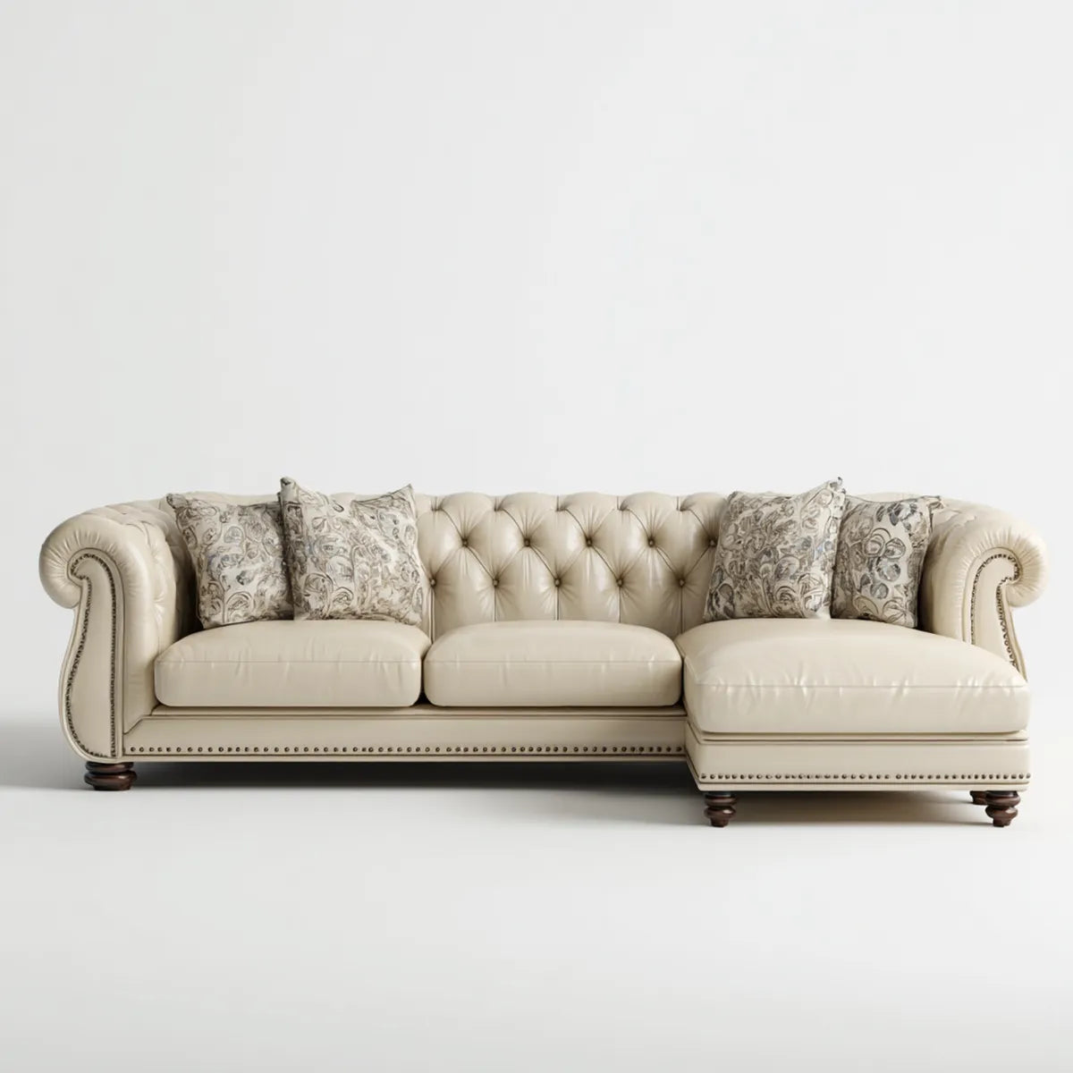 Divano angolare 4 posti con chaise longue destra beige in similpelle PU 290 x 95 x 78 cm