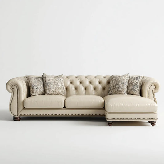 Divano angolare 4 posti con chaise longue destra beige in similpelle PU 290 x 95 x 78 cm