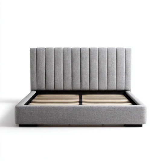 Letto matrimoniale imbottito grigio in poliestere con rete a doghe 160 x 200 cm rettangolare