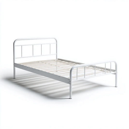Letto singolo con rete a doghe bianco 90 x 190 cm in acciaio rettangolare