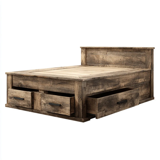 Letto contenitore matrimoniale marrone rustico 160 x 200 cm in pannelli di particelle rettangolare con 4 cassetti
