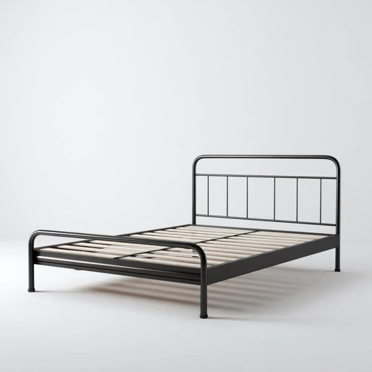 Letto matrimoniale con rete a doghe nero 140 x 190 cm in acciaio rettangolare