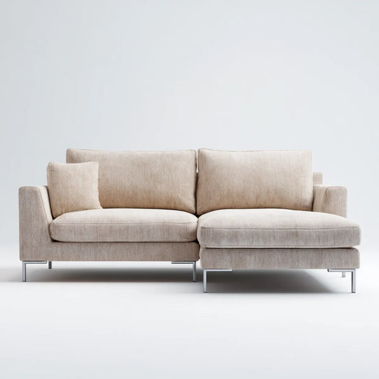 Divano angolare con chaise longue destra beige in poliestere 220 x 150 x 85 cm