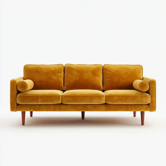 Divano 3 posti senape in velluto di poliestere 210 x 88 x 86 cm rettangolare