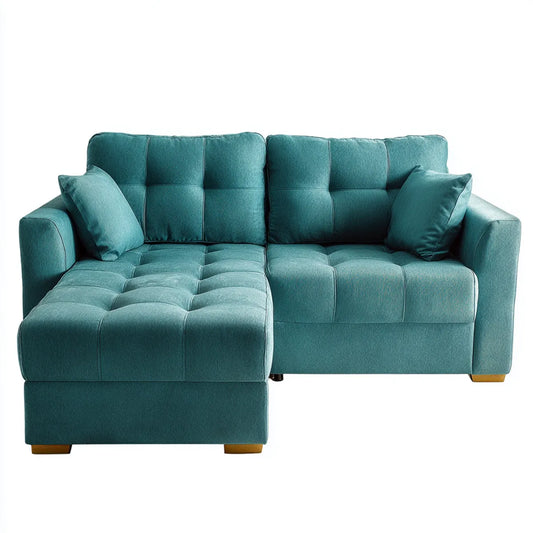 Divano angolare 3 posti con chaise longue turchese in poliestere 220 x 145 x 85 cm