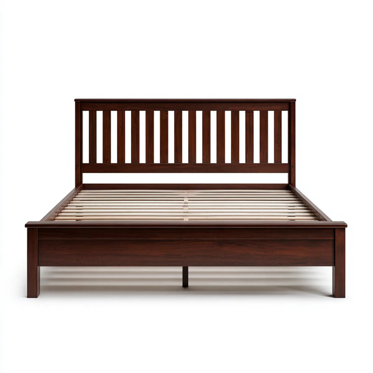 Letto matrimoniale con rete a doghe marrone scuro 160 x 200 cm in legno massello rettangolare