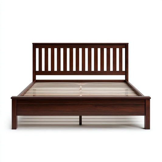 Letto matrimoniale con rete a doghe marrone scuro 160 x 200 cm in legno massello rettangolare