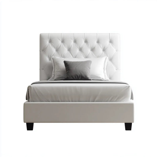 Letto matrimoniale imbottito bianco 160 x 200 cm in similpelle PU rettangolare