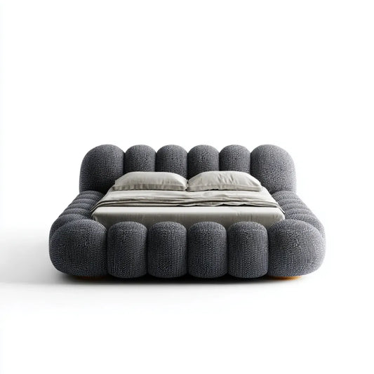 Letto matrimoniale imbottito grigio antracite 180 x 200 cm in poliestere a forma arrotondata