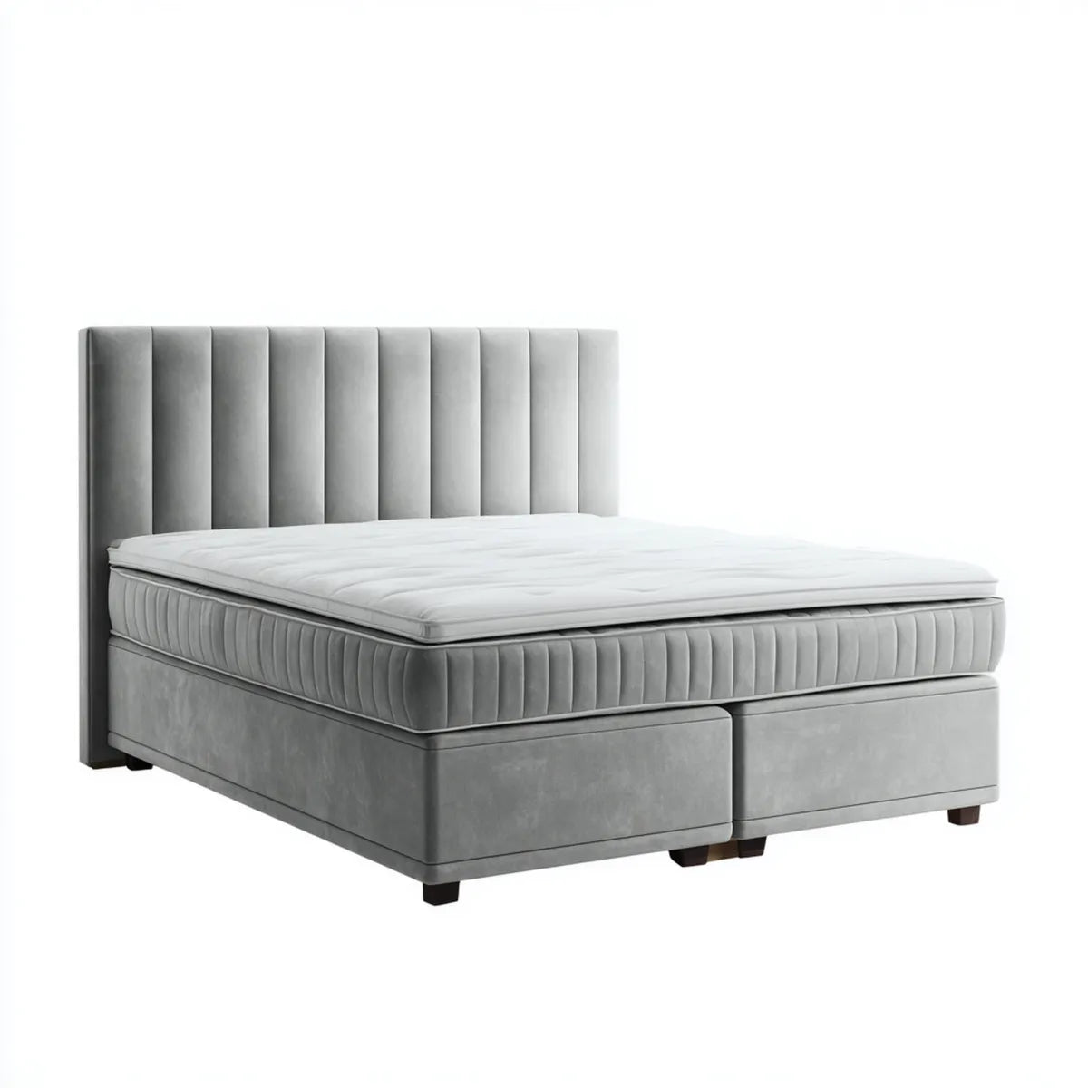 Letto matrimoniale boxspring grigio 180 x 200 cm in poliestere con testiera rettangolare imbottita e materasso